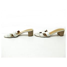 Hermès-HERMES OASIS H SHOES071002Z02405 38.5 LEATHER MULES SANDALS-White