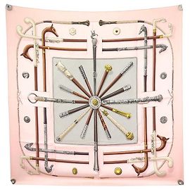 Hermès BUFANDA HERMES CANNES Y POMMEAUX F. DE LA PERRIERE CON BUFANDA DE SEDA DE SEDA ROSA Rosa