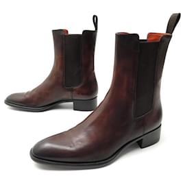 Santoni-SANTONI ILARIA SHOES 50803 36 It 37 FR LEATHER CHELSEA ANKLE BOOTS-Brown