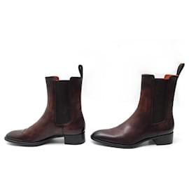 Santoni-SANTONI ILARIA SHOES 50803 36 It 37 FR LEATHER CHELSEA ANKLE BOOTS-Brown