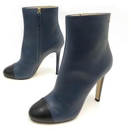 Chanel-NEW CHANEL G SHOES33306 BLACK BLUE TWO-TONE LEATHER ANKLE BOOTS SHORT BOOTS-Navy blue