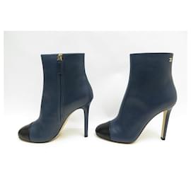 Chanel-NEW CHANEL G SHOES33306 BLACK BLUE TWO-TONE LEATHER ANKLE BOOTS SHORT BOOTS-Navy blue
