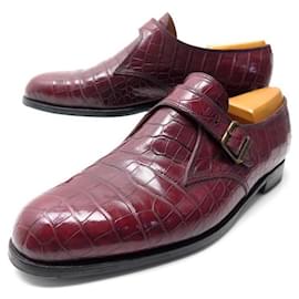 JM Weston-JM WESTON LOAFERS WITH BUCKLE 11E 46 BURGUNDY CROCODILE LEATHER-Dark red