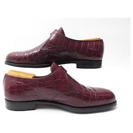 JM Weston-JM WESTON LOAFERS WITH BUCKLE 11E 46 BURGUNDY CROCODILE LEATHER-Dark red