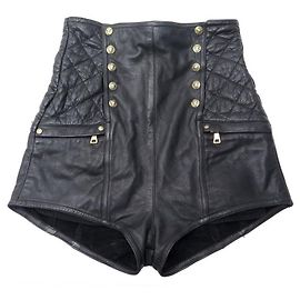 NEW BALMAIN high waisted SHORTS 42 It 38 FR BLACK GOAT LEATHER LEATHER NEW Black