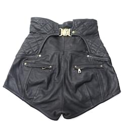 Balmain-NEW BALMAIN high waisted SHORTS 42 It 38 FR BLACK GOAT LEATHER LEATHER NEW-Black