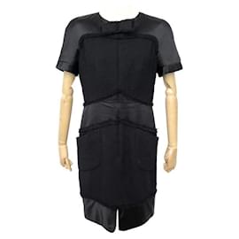 Chanel-CHANEL P COCKTAIL DRESS52292 l 42 IN WOOL TWEED & BLACK SILK SILK DRESS-Black