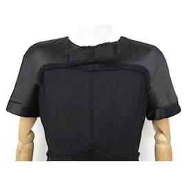 Chanel-CHANEL P COCKTAIL DRESS52292 l 42 IN WOOL TWEED & BLACK SILK SILK DRESS-Black