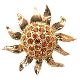NUEVO BROCHE VINTAGE YVES SAINT LAURENT BROCHE DE GIRASOL STRASS DORE Dorado