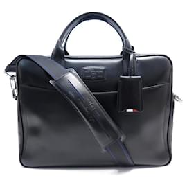 St Dupont-ST DUPONT LINE D BAG DOCUMENTS BLACK LEATHER BANDOULIERE BRIEFCASE-Black