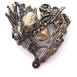 VINTAGE CHRISTIAN LACROIX HERZBROSCHE AUS GOLDENEM METALL GOLDENE HERZBROSCHE Golden