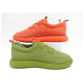Hermès-HERMES TEAM sneakers SHOES IN ORANGE CANVAS 43.5 CANVAS SNEAKERS SHOES-Orange