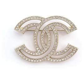 NEU CHANEL BROSCHE CC LOGO & STRASS A64746 IN GOLD METALL NEUE GOLDENE BROSCHE Golden