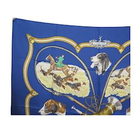 Hermès-HERMES SCARF LEAVE IT SQUARE 90 IN FOUGEROLLE SCARF BLUE SILK-Blue