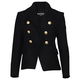 Balmain lined Breasted Blazer with Gold Buttons in Black Cotton Black