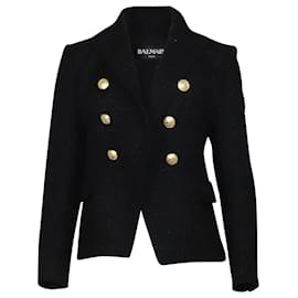 Balmain-Balmain lined Breasted Blazer with Gold Buttons in Black Cotton-Black