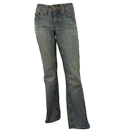 Autre Marque-Sieben 7 Verwaschene Blue Jeans Jeanshose – Gr 30 Rote Nähte-Blau