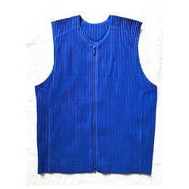 Issey Miyake Royal Blu Weste Homme Plissé Blau