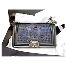 Chanel-Bolsa masculina rara Chanel CC cravejada de cristal-Preto,Azul escuro