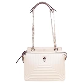 Fendi-Fendi White DotCom Click Leather Shoulder Bag-White