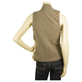 Patrizia Pepe-Patrizia Pepe Beige Lapin Fur Wool Back Studded Vest Sleeveless Jacket Gillet 44-Brown,Beige