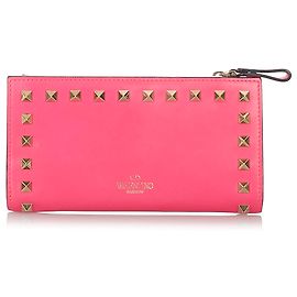 Cartera de cuero Rockstud rosa Valentino Rosa Otro