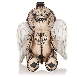 MCM Brown Visetos Angel Bear Key Chain Brown Beige Golden