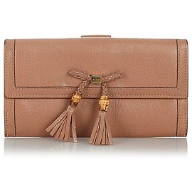 Cartera Larga De Cuero De Bambú Marrón Gucci Castaño Beige