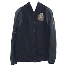 Balmain-Balmain Leather Sleeves Embellished Bomber Jacket-Multiple colors