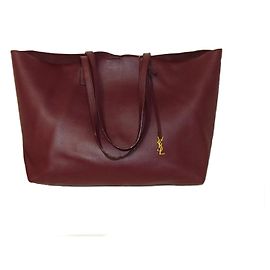 SAINT LAURENT LARGE SHOPPER calf leather TOTE Dark red