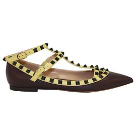 Valentino Garavani Bailarinas Rockstud de cuero marrón Otro