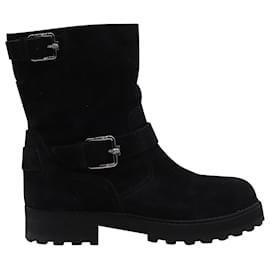 Tod's-Tod's Basso Biker Boots in Black Suede-Black