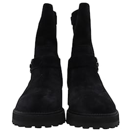 Tod's-Tod's Basso Biker Boots in Black Suede-Black