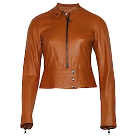 Prada Peplum Jacket in Brown Leather Brown