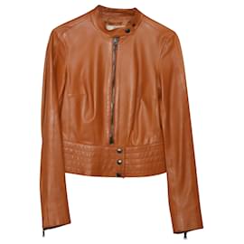 Prada-Prada Peplum Jacket in Brown Leather-Brown