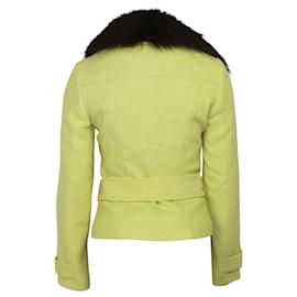 Dolce & Gabbana-Dolce & Gabbana Tweed Belted Jacket with Detachable Fur in Yellow Wool-Yellow