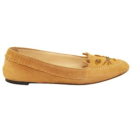 Charlotte Olympia-Charlotte Olympia Moccasin Kitty Flats in Brown Suede-Brown,Beige