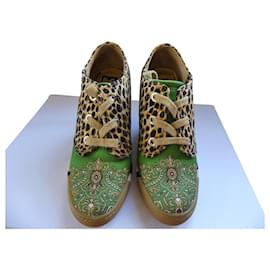 Mulas de cuña D&G Verdes Estampado Bufanda Verde