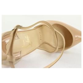 Christian Louboutin-Women's 41 Nude Patent Leather Crosspiga Strappy Heel 1cl1117-Other