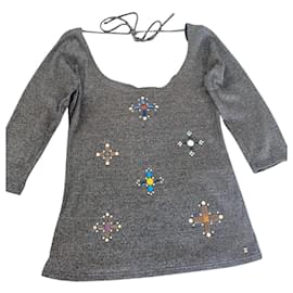 Camicetta Chanel in cotone grigia Grigio
