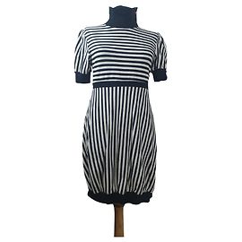Autre Marque Fiorucci Gestreiftes Baumwollkleid Marineblau Weiß Weiß Marineblau