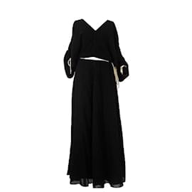 Autre Marque-Walk Of Shame Wool and Silk Lace-up Maxi Dress-Black