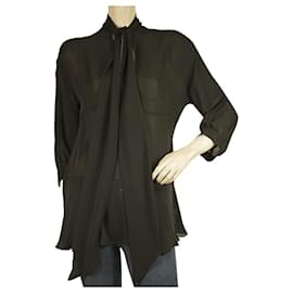 Dondup-Dondup Blusa Larga de Seda Negra con Bufanda Talla 42-Negro