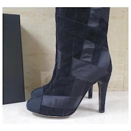 Chanel-Chanel Black Suede Textile Heeled Overknee Boots-Multiple colors