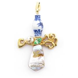 NEUER VINTAGE CHRISTIAN LACROIX CROSS GOLDEN METALL ANHÄNGER GOLDEN CROSS ANHÄNGER Golden