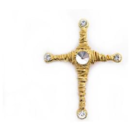 NEUE VINTAGE CHRISTIAN LACROIX BROSCHE GOLDENES KREUZ ANHÄNGER STRASS ANHÄNGER BROSCHE Golden