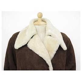 Hermès-HERMES S JACKET 36 SHEEPSKIN COAT BROWN SHEEPSKIN COAT SHEEPSKIN WOOL-Brown
