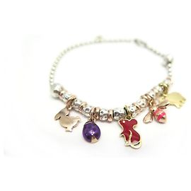 PULSEIRA DODO POMELLATO GRANELLI T20 EM PRATA E ROSA OURO CHARMS + CAIXA Prata