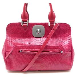 LONGCHAMP GATSBY HANDBAG 2826211318 FUSHIA PYTHON LEATHER BANDOULIERE Fuschia