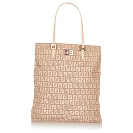 Fendi-Fendi Brown Zucchino Canvas Tote Bag-Brown,Beige